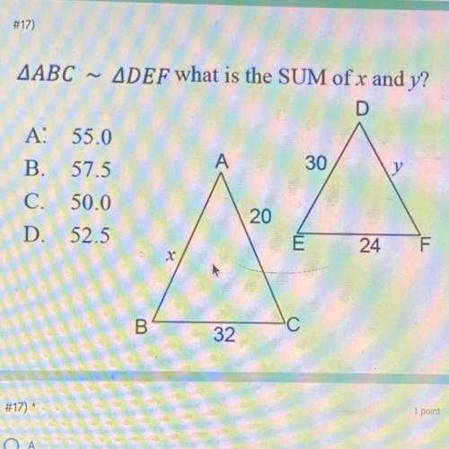 Triangle ABC is congruent to triangle DEF what is the sum of x and y