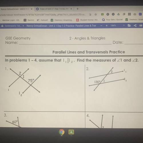 Find the measures of 1 and 2