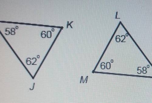 Which statement describes this pair of congruent triangles?

¤HJK- ¤LMN ¤HJK: ¤MLN¤HIK ¤NLM¤HJK: ¤