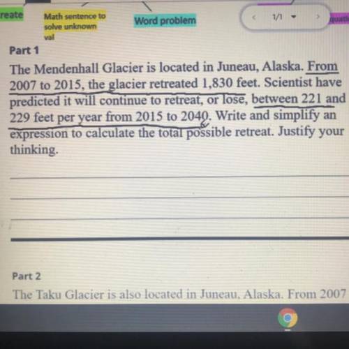 The Mendenhall Glacier is located in Juneau, Alaska. From

2007 to 2015, the glacier retreated 1,8