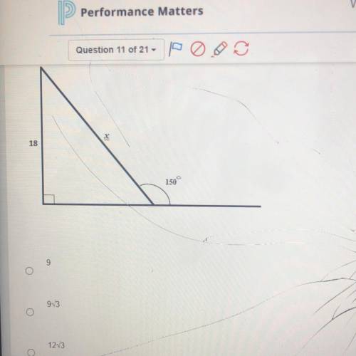 Using the given triangle, what is the value of x?
D.36