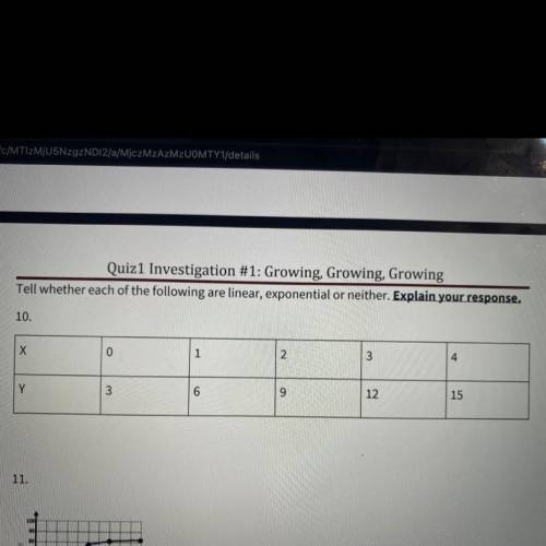 Tell weather each of the following are linear, exponential or neither