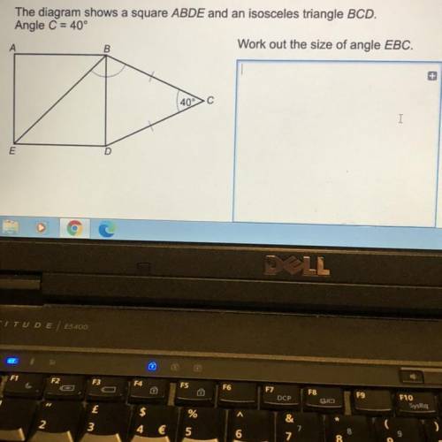 The diagram shows a square ABDE and an isosceles triangle BCD.

Angle C = 40°
Work out the size of