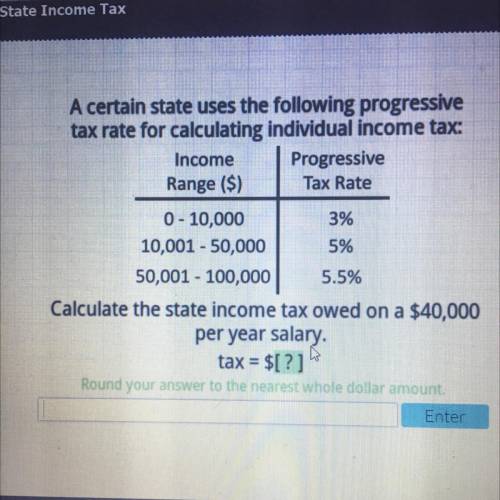 A certain state uses the following progressive

tax rate for calculating individual income tax:
In