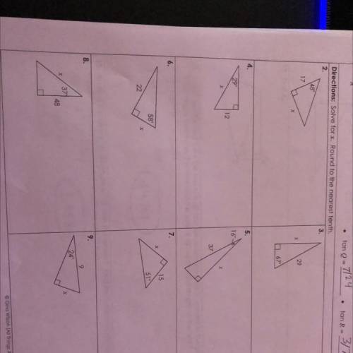 solve for x. round to the nearest tenth for numbers 2-9 (will give brainliest) any help is apprecia