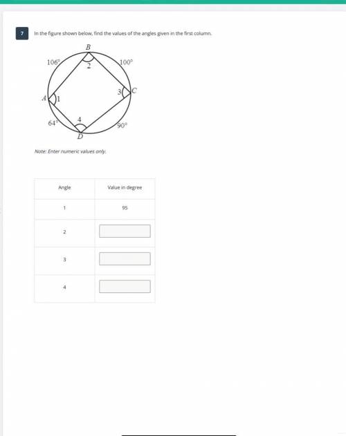 In the figure shown below, find the values of the angles given in the first column.