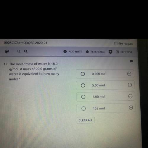 12. The molar mass of water is 18.0

g/mol. A mass of 90.0 grams of
water is equivalent to how man