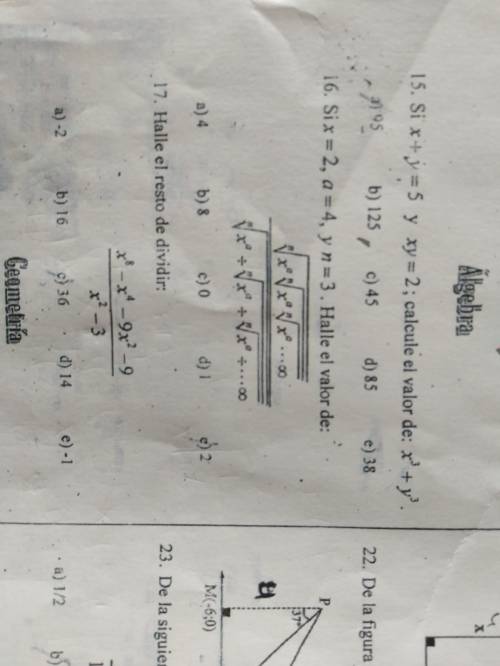 Me ayudan por favor con estos ejercicios de álgebra con la 15, 16 y 17