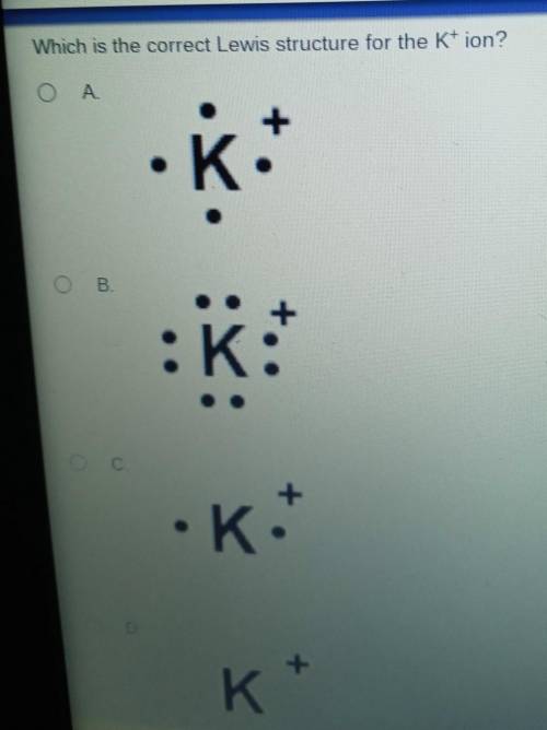 Which is the correct Lewis structure for the K+ ion? 0 A. •K: : K: O B. O C. •K. OD K*​