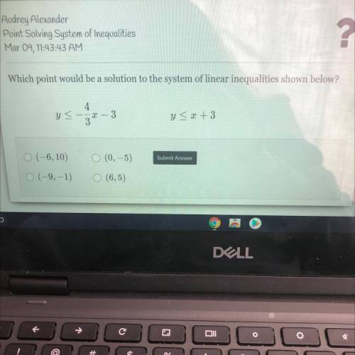 Which point would be a solution to the system of linear inequalities shown below?