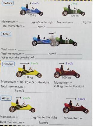 Identify the situation as sticky or non-sticky collisions. Then answer the questions in the image.