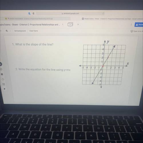 1. What is the slope of the line?

-5 -4 -3 -2 -1
2. Write the equation for the line using y=mx