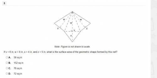 If v = 6 in, w = 8 in, x = 4 in, and z = 5 in, what is the surface area of the geometric shape form