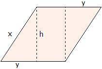 If x = 8 units, y = 4 units, and h = 5 units, find the area of the rhombus shown above using decomp