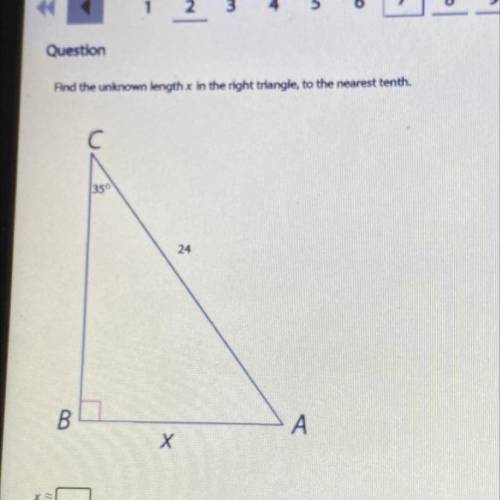 Find the unknown length x in the right triangle, to the nearest tenth.