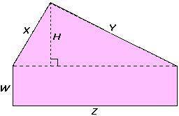 If Y = 12 inches, Z = 14 inches, H = 5 inches, and W = 4 inches, what is the area of the object?