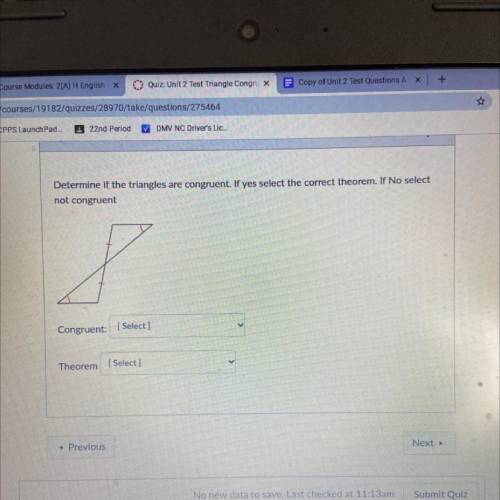 Where it says congruent it is a yes or no answer and for theorem the answer choices are AAS,Not Con