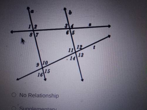 If a is parallel to be in the diagram below what is the angle relationship between angle 10 and ang