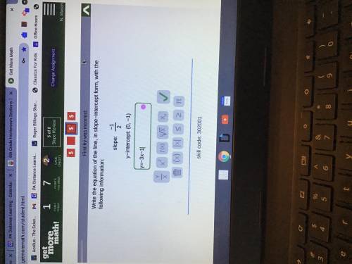 Please help Write the equation of the line, in slope-intercept form, with the following information