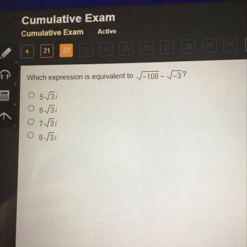 Which expression is equivalent to V-108 - V-3?
O 5.3
O 61/3;
O 7/3;
ов зі