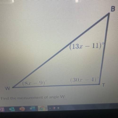 Find the measurement of angle W: