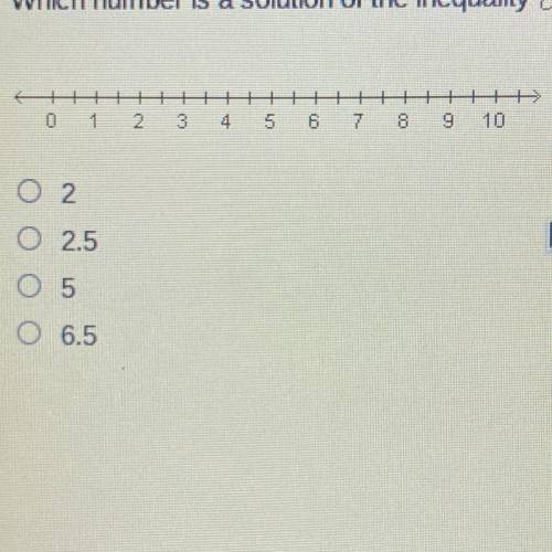 Which number is a solution of the inequality c> 5? Use the number line to help answer the questi