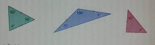 Consider the three isosceles triangles.

a. Find the value of x for each triangleThe value of x fo