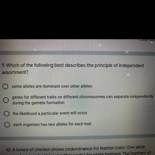 Which of the following best describes the principle of independent
assortment?