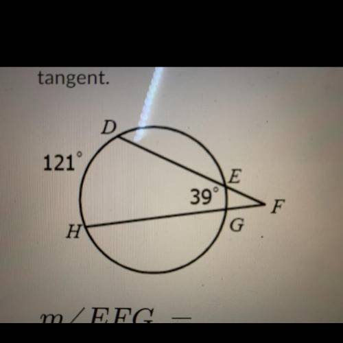 Find each value or measure. Assume that segments that appear to be tangent are tangent. What does m