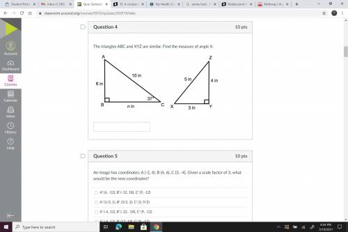 The triangles ABC and XYZ are similar. Find the measure of angle X.