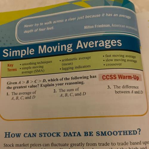 HELPPPP!!! 4 Simple Moving Averages

Key
Terms
• arithmetic average
(mean)
• lagging indicators
•