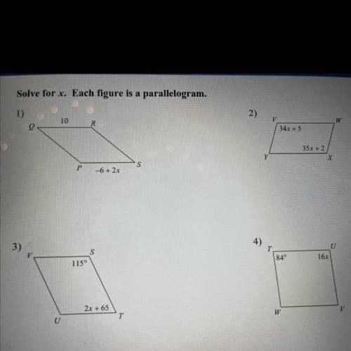 Solve for x. each figure is a parallelogram