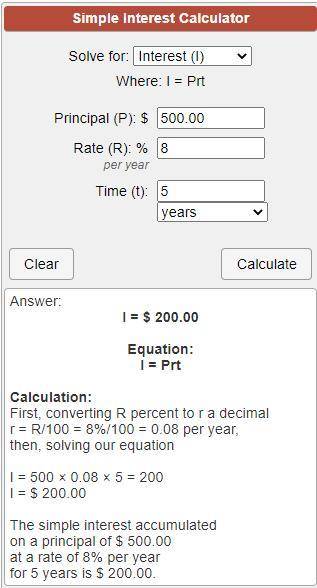 If $500 is put in the bank and each year the account earns 8% simple interest, then how much interes