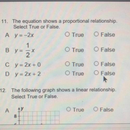 The equation shows a proportional relationship. Select true or false. 
PLESE HELP!!