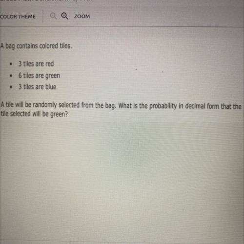 A bag contains 3 tiles are red 6 tiles are green 3 tiles are blue a tile will be randomly selected