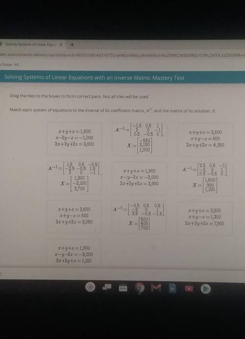 Match each system of equation to the inverse of its coefficient matrix, A-1, and the matrix to its