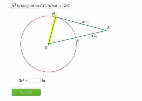 ↔ 
HJ is tangent to ⨀G. What is GH?