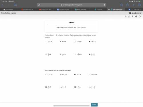 For questions 1 – 8, solve the equation. Express your answer as an integer or as a fraction.