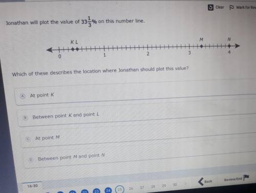 jonathan will plot the value of 33 1/3% on this number line. which of these describes the location