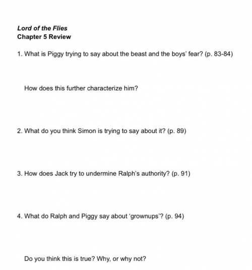￼I need help in question 3 it says How does Jack try to undermine Ralph’s authority? Chapter 5 lord
