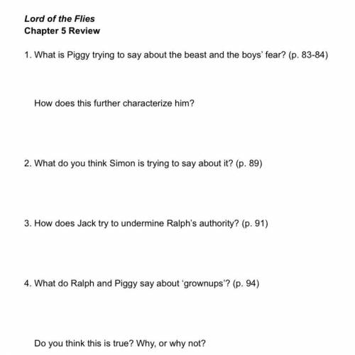 ￼ ￼I need help in question 3 it says How does Jack try to undermine Ralph’s authority? Chapter 5 lo