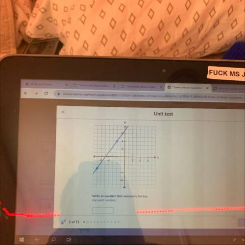 Write an equation that represents the line.
Use exact numbers. Help quick plz