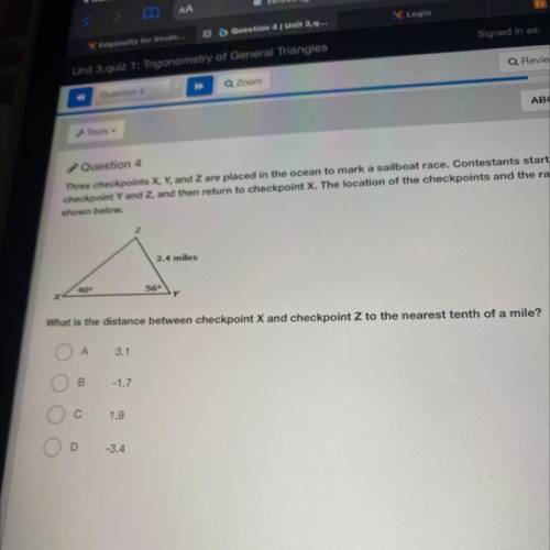 Help please

Three checkpoints X, Y, and Z are placed in the ocean to mark a sailboat race. Contes