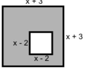 Find the simplified expression for the area of the smaller square. Length: x+3 Width: x+3 Square in