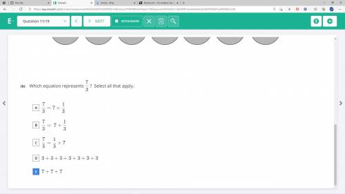 Which equation represents 7/3 ? Select all that apply.