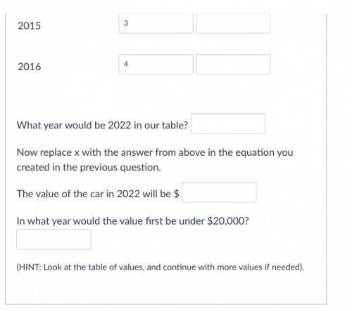 HELP PLEASE

A Honda Pilot SUV in 2012 was purchased for $28,000. Each year the value of the car d