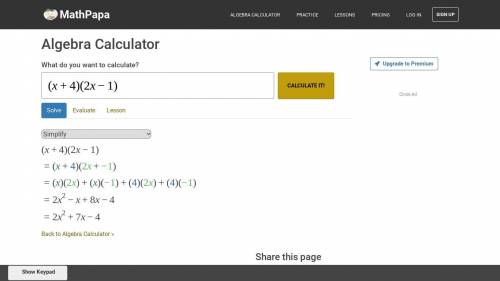 Expand and simplify
(x+4)(2x-1)