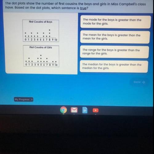 The dot plots show the number of first cousins the boys and girls in Miss Campbell‘s class have. Ba