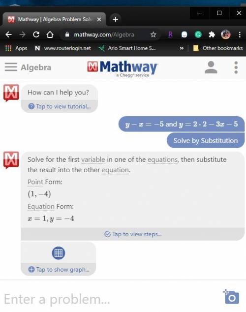 Y - X=-5
y = 2x2-3x-5
PLEASE HELP 
(use substitution)