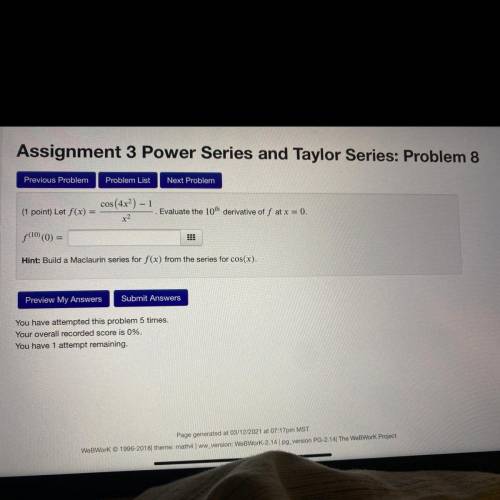 IN MENU

webwork / W2021math267 / assignment_3_power_series_and_taylor_series / 8
rses
ework Sets